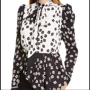 Self-Portrait Black and White Asymmetrical Tie Front Blouse